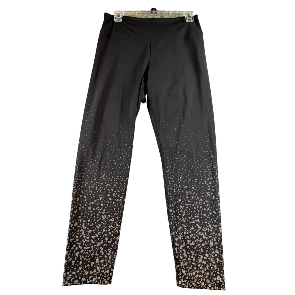 Pink Active Victoria's Secret Black Metallic Foil Splatter Leggings Large